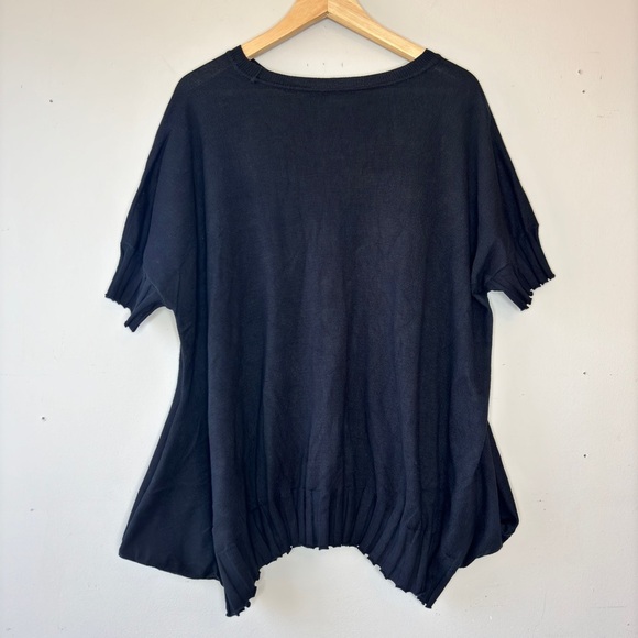 Planet Black Oversized Crewneck Rib Hem Short Sleeve Pocketed Boxy Sweater - Picture 9 of 13